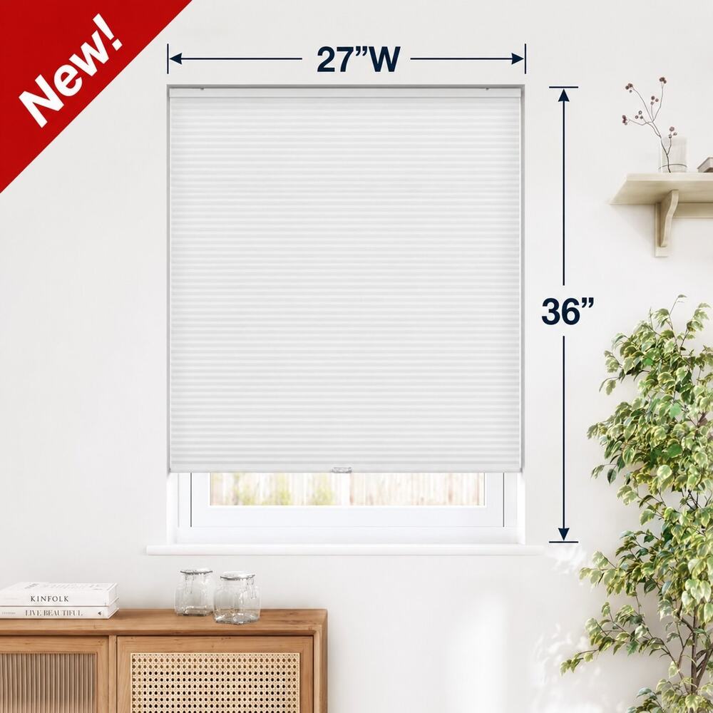 LazBlinds Cordless Cellular Shades White 27” W x 36'' H, Blackout Thermal